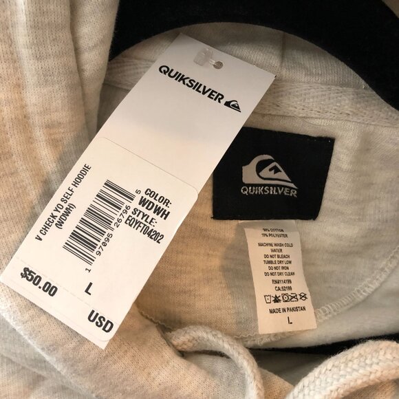 Quiksilver Mens Check Yo Self Pullover Hoodie Sweatshirt Light Gray Size L - Picture 3 of 3